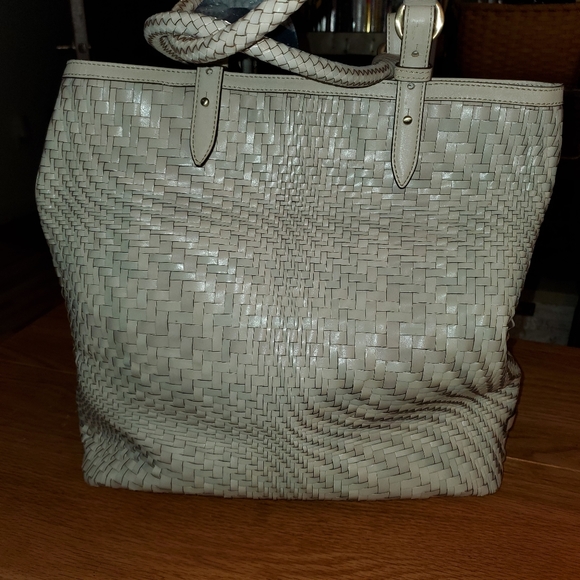 Cole Haan Handbags - COLE HAAN XL VILLAGE WOVEN GREY LEATHER TOTE